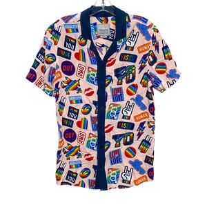 Trinity Collective Equality Love Gay Pride LGBTQ Button Shirt Mens Small Rayon